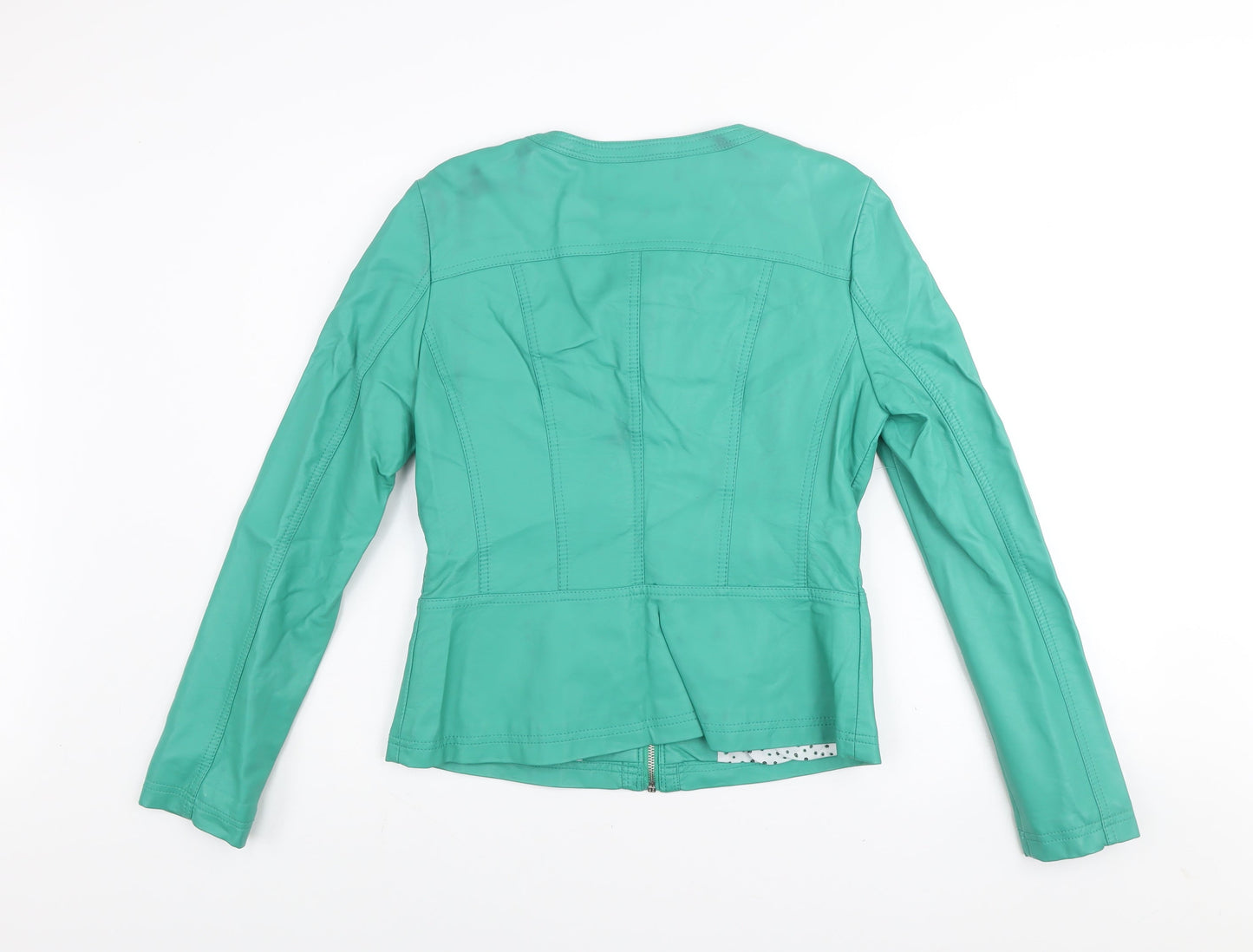 Escandelle Paris Womens Green Faux Leather Jacket L Zip Pockets