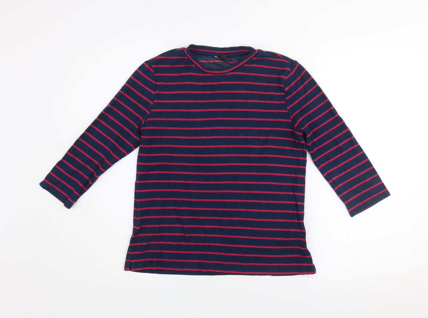 Warehouse Women's Blue Striped 3/4 Sleeve Crew Neck Jersey Top Size 12