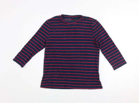 Warehouse Women's Blue Striped 3/4 Sleeve Crew Neck Jersey Top Size 12