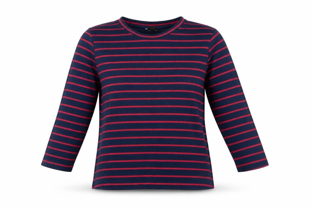 Warehouse Women's Blue Striped 3/4 Sleeve Crew Neck Jersey Top Size 12