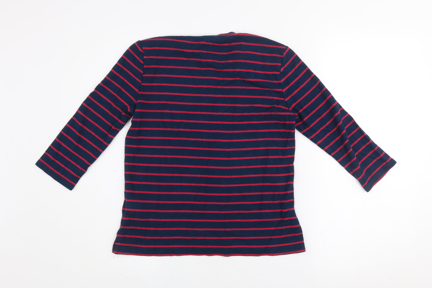 Warehouse Women's Blue Striped 3/4 Sleeve Crew Neck Jersey Top Size 12