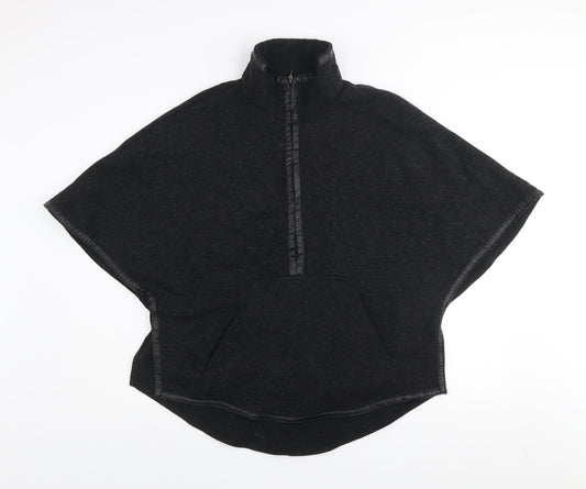 Zara Women Black Wool Blend Poncho Cape Size 12 Lined Zip Detail