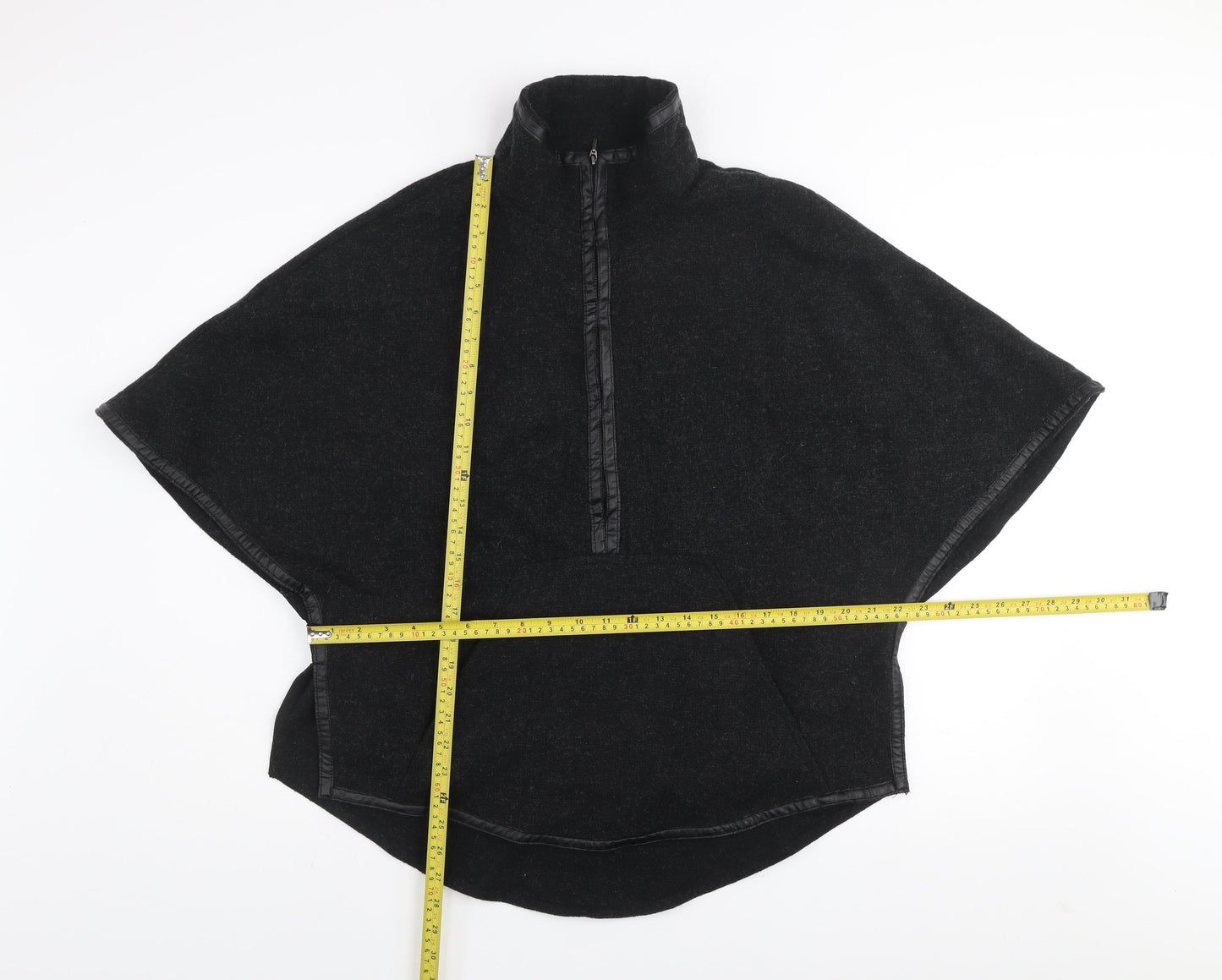 Zara Women Black Wool Blend Poncho Cape Size 12 Lined Zip Detail