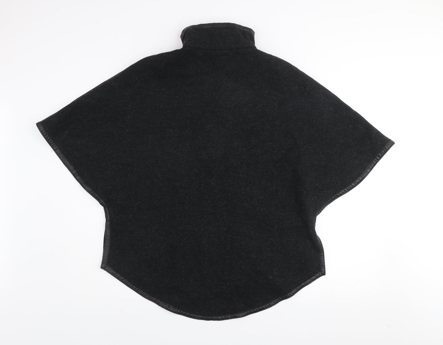 Zara Women Black Wool Blend Poncho Cape Size 12 Lined Zip Detail