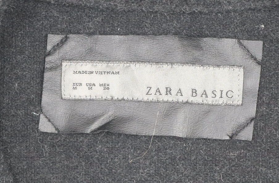 Zara Women Black Wool Blend Poncho Cape Size 12 Lined Zip Detail