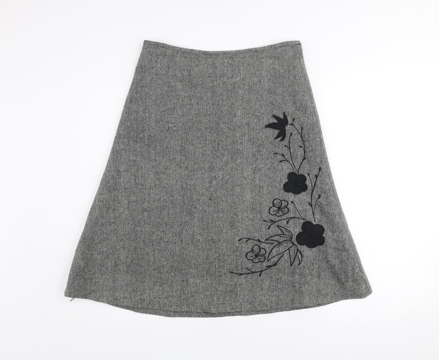 St. Bernard for Dunnes Stores Grey Wool Blend A-Line Floral Embroidered Skirt Women's Size 8