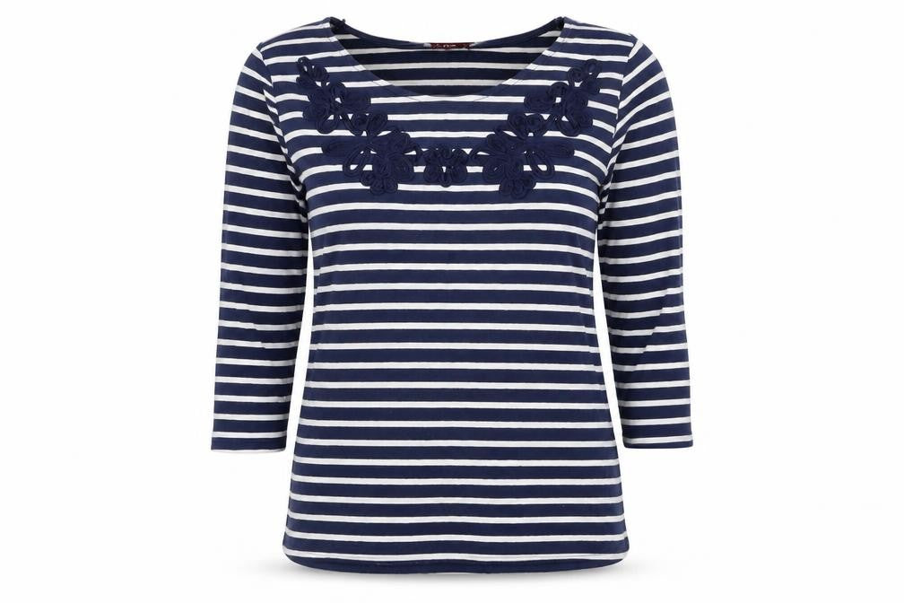 Dunnes Signature Women's Navy Striped 3/4 Sleeve Top Size 14