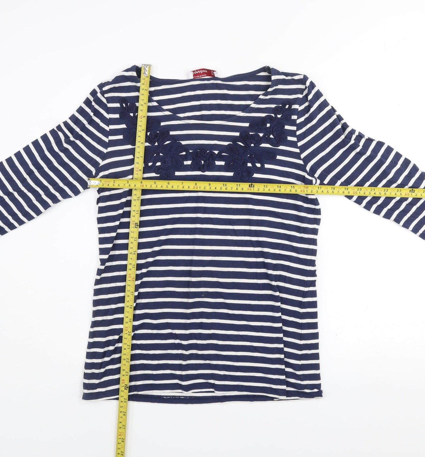 Dunnes Stores Signature Women's Navy Striped 3/4 Sleeve Top Size 14