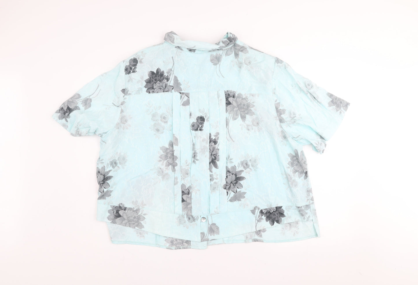 Dressbarn Women Blue Floral Rayon Short Sleeve Button-Up Top Size 24