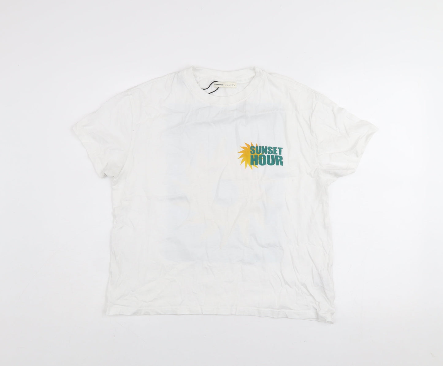 Pull&Bear Women’s White Sunset Hour Graphic T-Shirt Size S