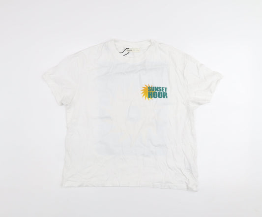 Pull&Bear Women’s White Sunset Hour Graphic T-Shirt Size S