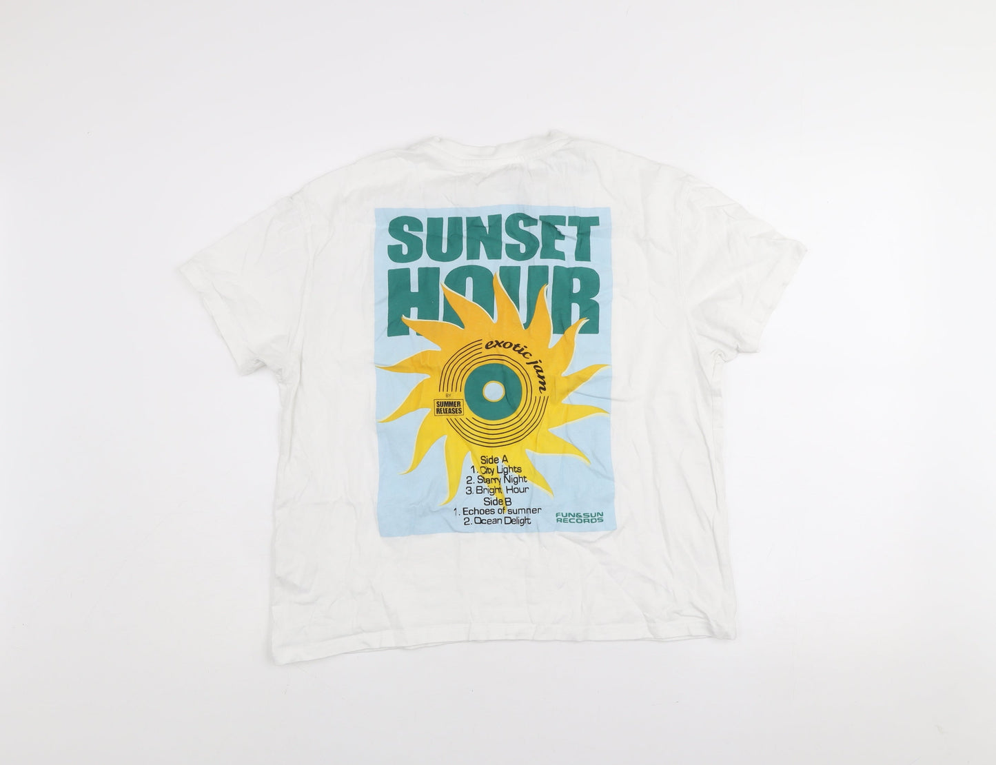 Pull&Bear Women’s White Sunset Hour Graphic T-Shirt Size S