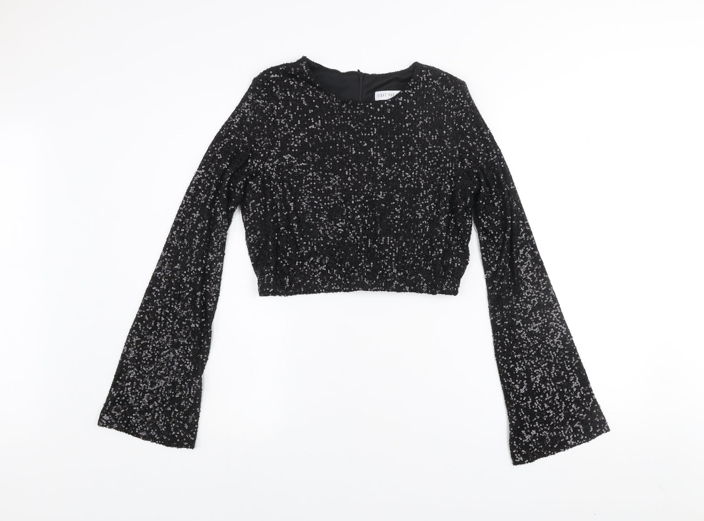 Eight Paris Women's Black Sequin Cropped Blouse Long Sleeve Size M