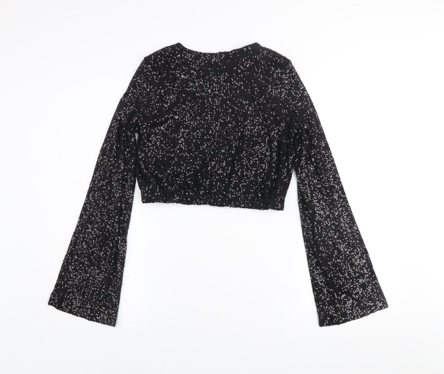 Eight Paris Women's Black Sequin Cropped Blouse Long Sleeve Size M