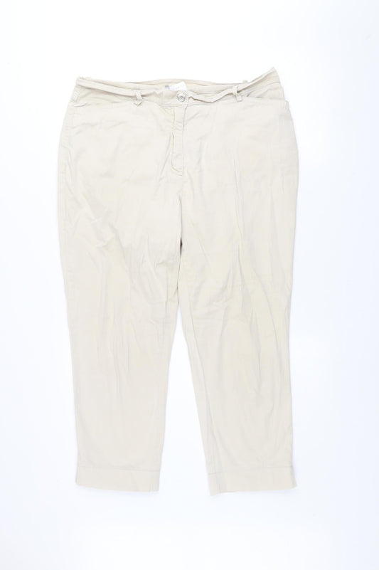 Gelco Women’s Beige Cotton Blend Cropped Trousers Size 18