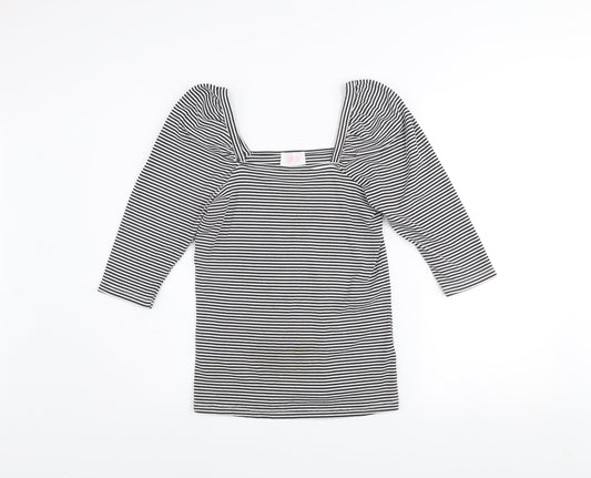 Savida Women’s Blue Striped Puff Sleeve Square Neck Top Size 14