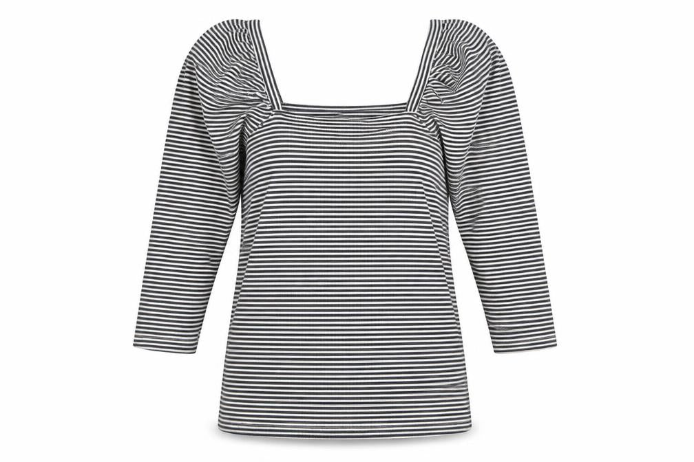 Savida Women’s Blue Striped Puff Sleeve Square Neck Top Size 14