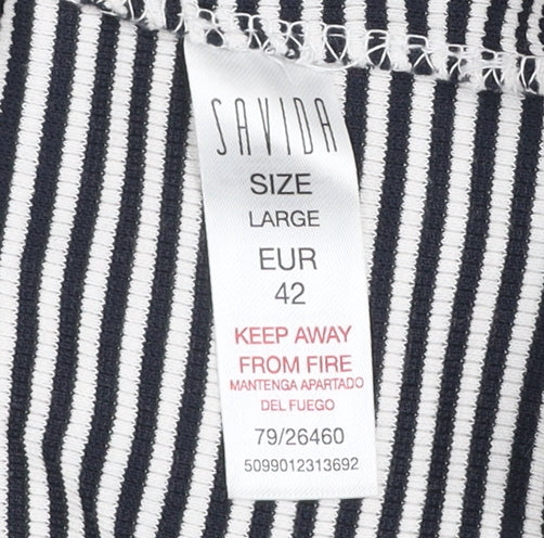 Savida Women’s Blue Striped Puff Sleeve Square Neck Top Size 14