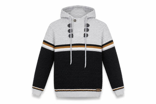 Club JU Men's Black Striped Knit Pullover Hoodie Size S
