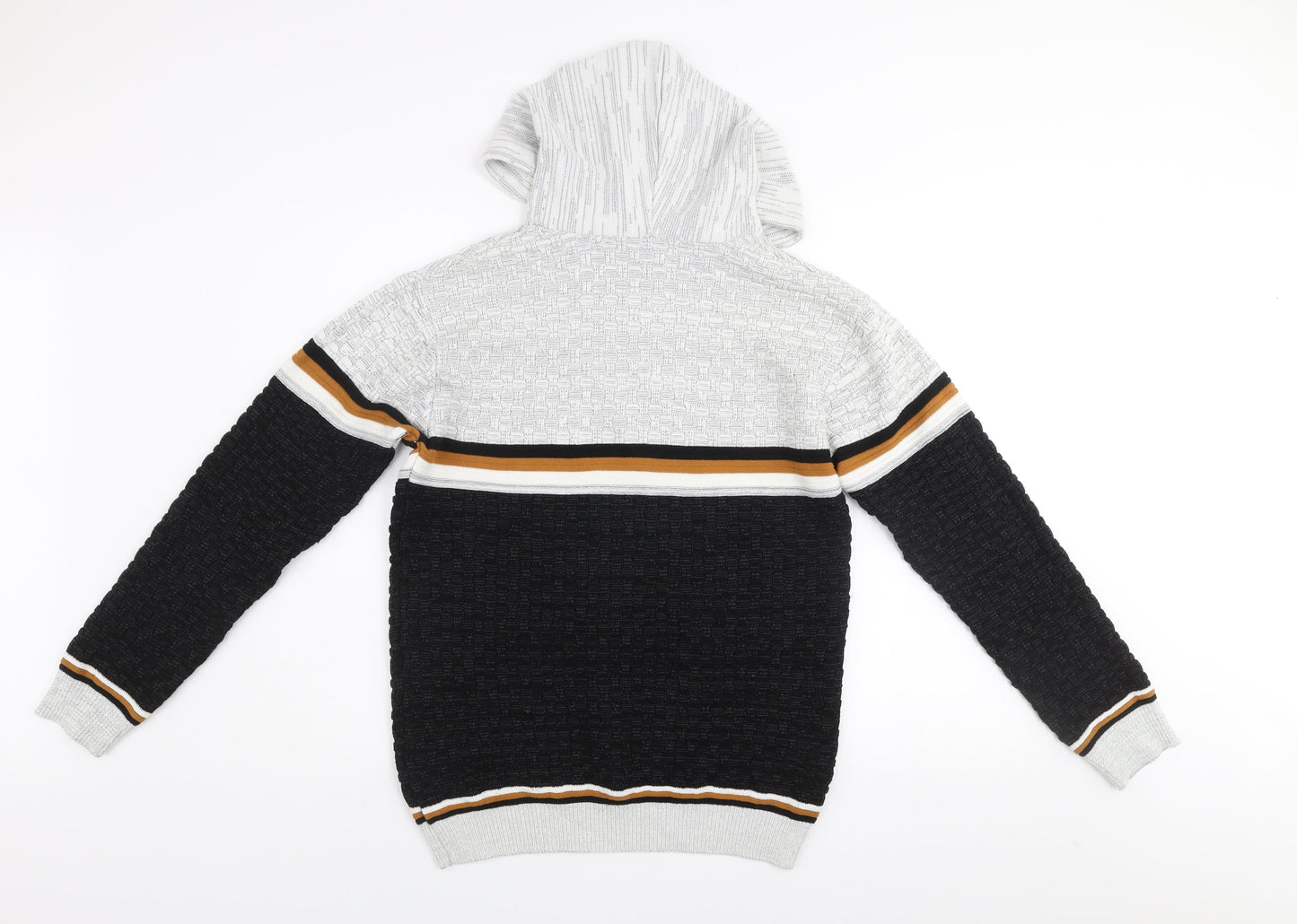Club JU Men's Black Striped Knit Pullover Hoodie Size S