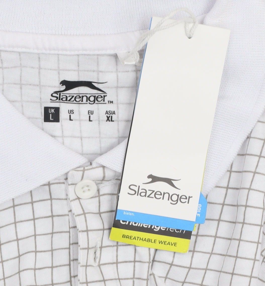 Slazenger Men's White Check Golf Polo Shirt Size L
