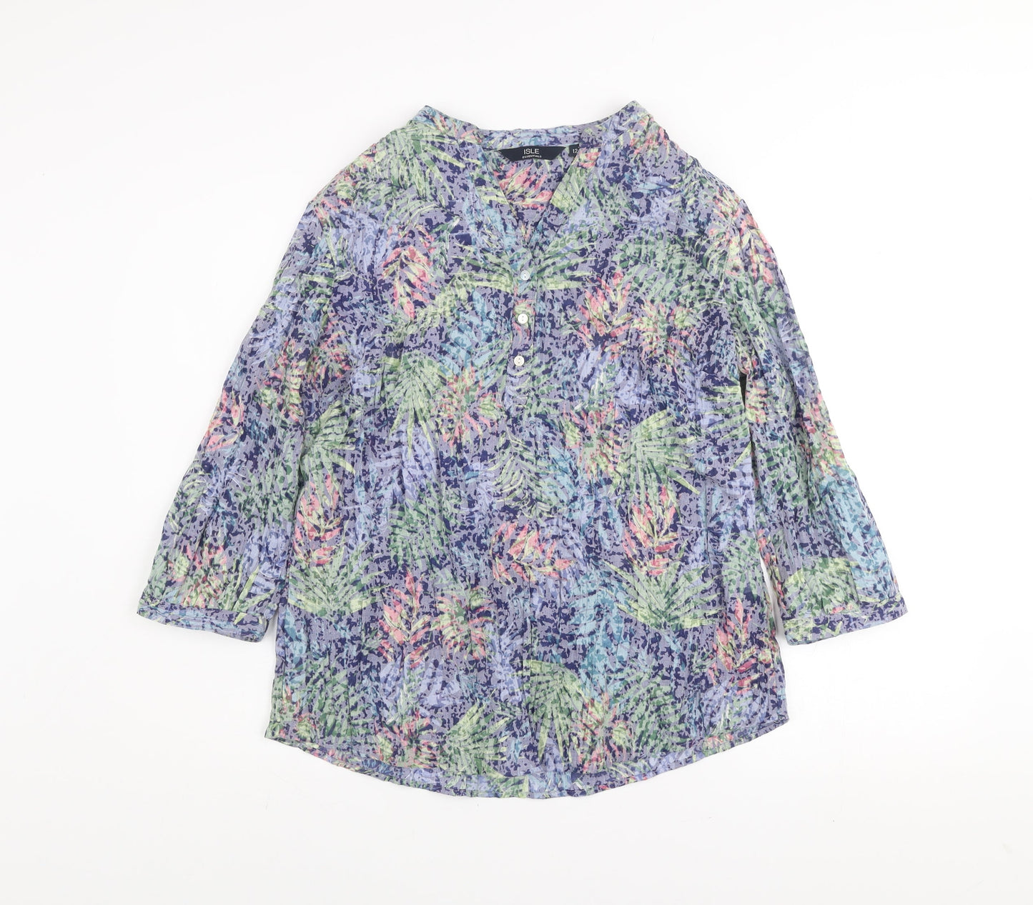 Isle Essentials Women’s Multicoloured Floral 3/4 Sleeve Tunic Blouse Size 12