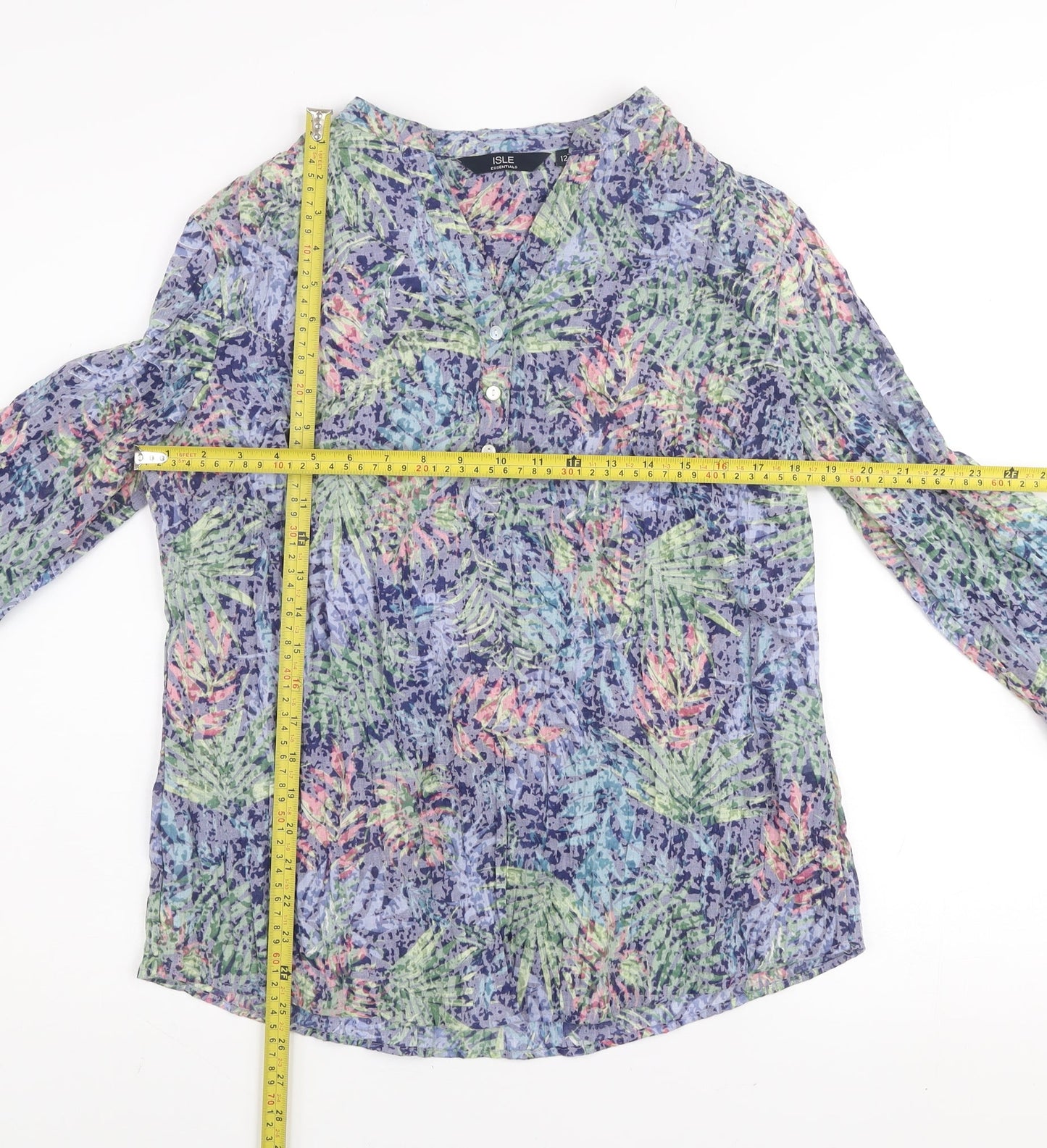 Isle Essentials Women’s Multicoloured Floral 3/4 Sleeve Tunic Blouse Size 12