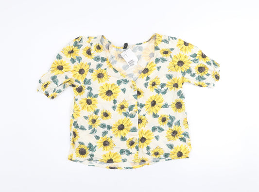 H&M Divided Women's Multicoloured Sunflower Blouse Size 12 Viscose Summer Top