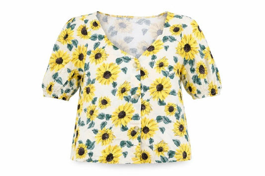 H&M Divided Women's Multicoloured Sunflower Blouse Size 12 Viscose Summer Top