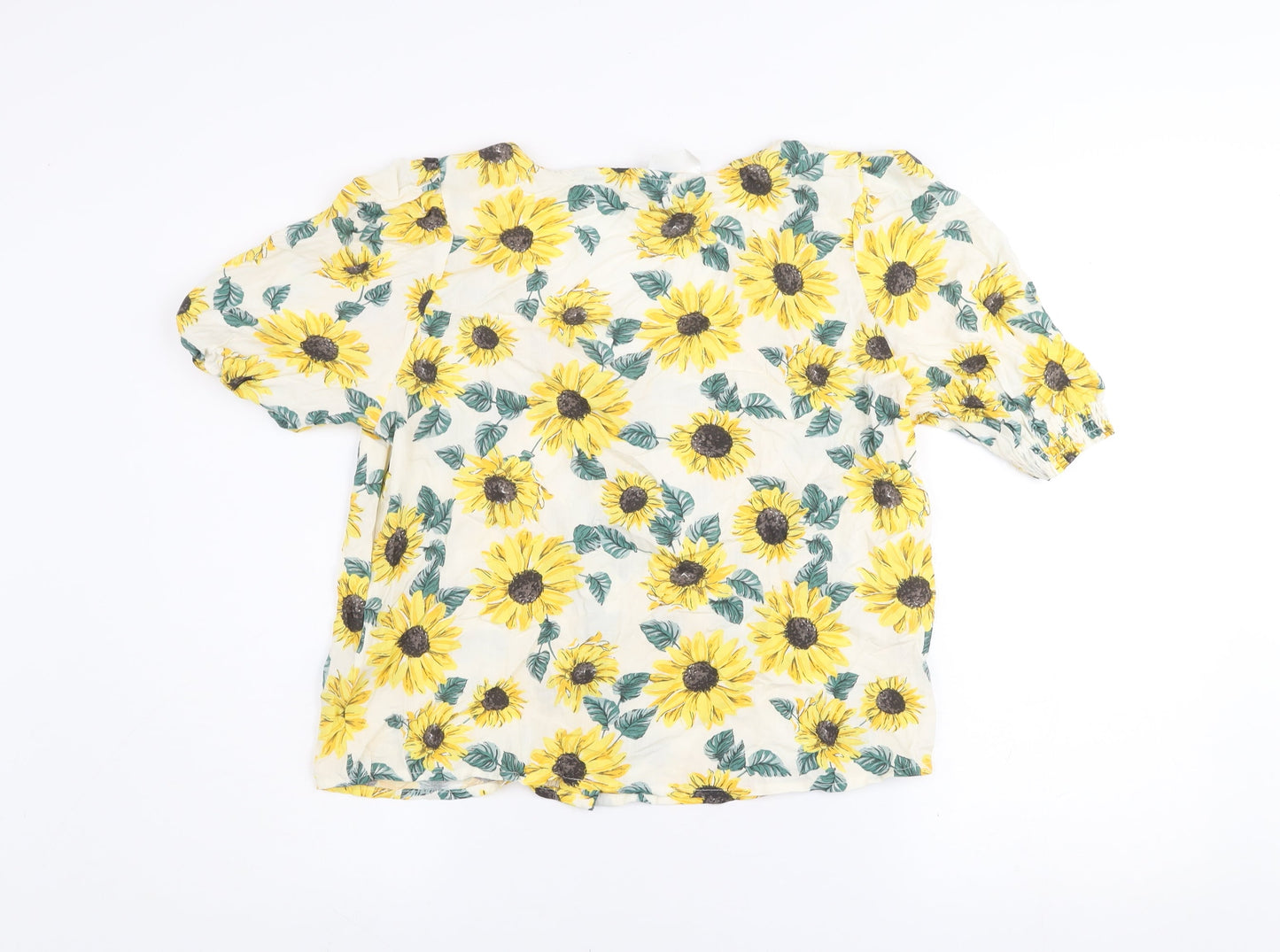 H&M Divided Women's Multicoloured Sunflower Blouse Size 12 Viscose Summer Top