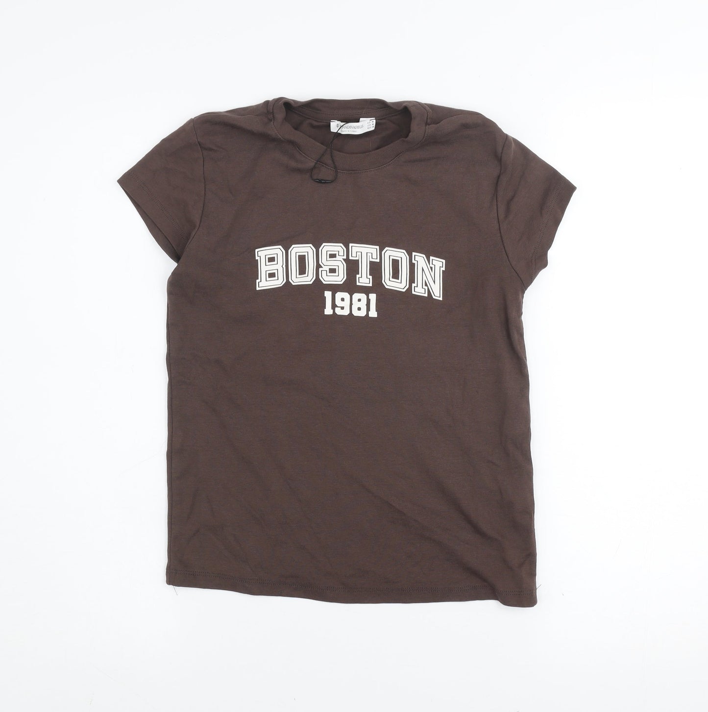 Stradivarius Women's Brown Cotton 'Boston 1981' T-Shirt Size 12