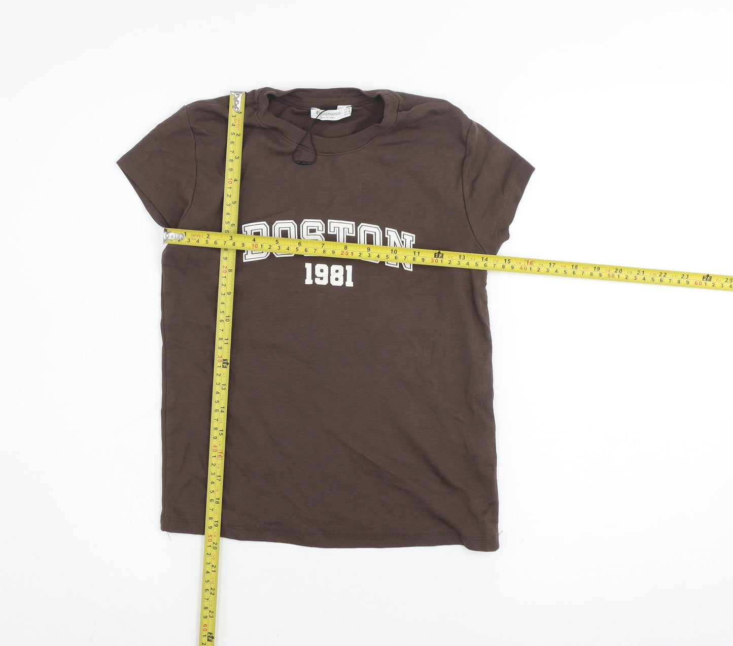 Stradivarius Women's Brown Cotton 'Boston 1981' T-Shirt Size 12