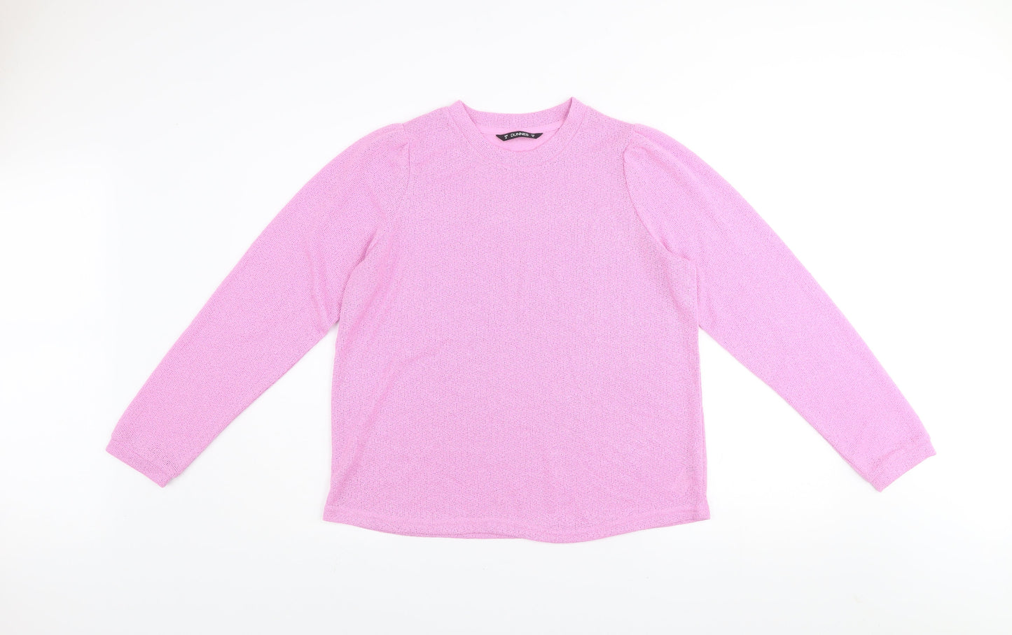Dunnes Women's Pink Knit Crew Neck Puff Sleeve Jumper Size M