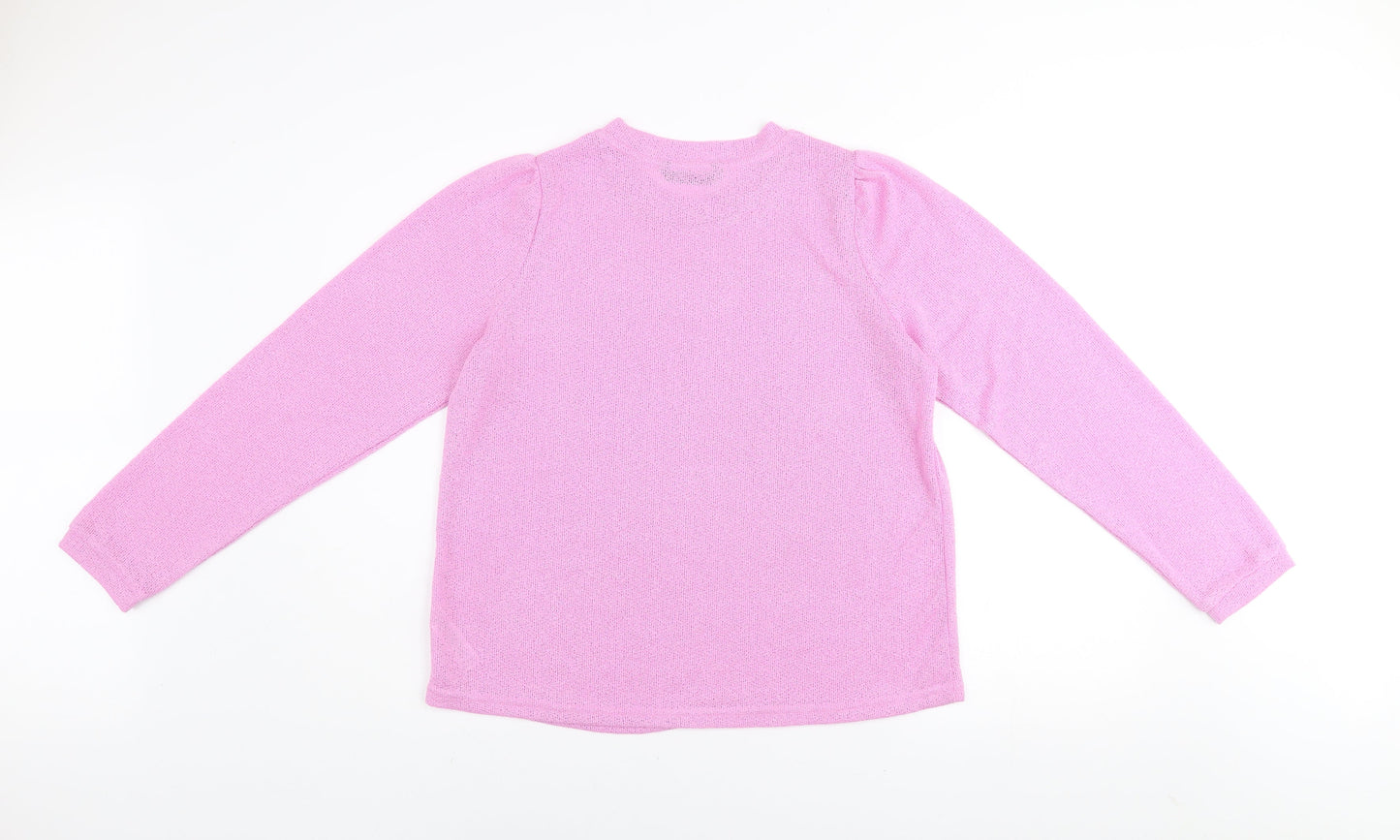 Dunnes Women's Pink Knit Crew Neck Puff Sleeve Jumper Size M