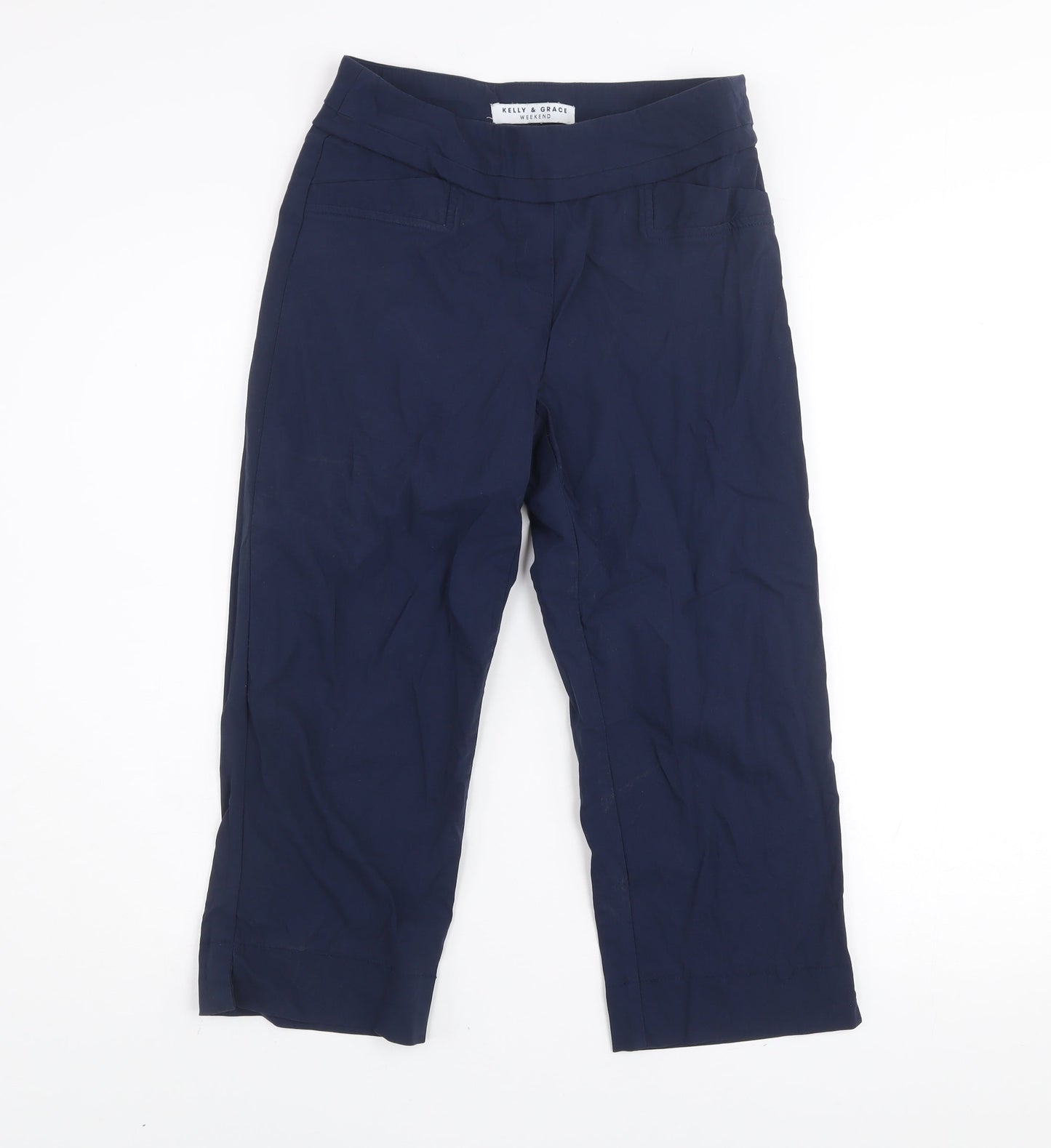 Kelly & Grace Weekend Women's Navy Cropped Trousers Size 10 Viscose Blend