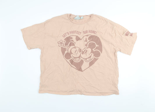 Disney Womens Beige Mickey & Minnie Organic Cotton T-Shirt XL