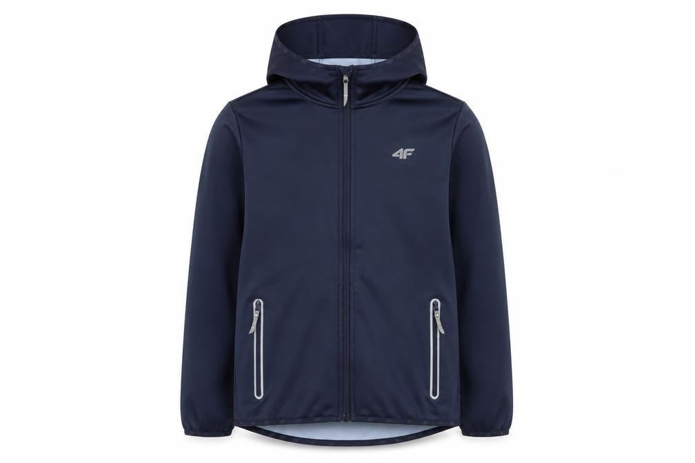4F Boys Blue Softshell Hooded Jacket Size 158 Full Zip Water Resistant