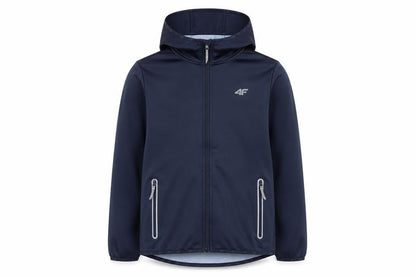 4F Boys Blue Softshell Hooded Jacket Full Zip Water Resistant 12-13 Years