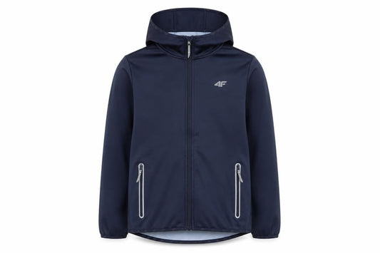 4F Boys Blue Softshell Hooded Jacket Size 158 Full Zip Water Resistant