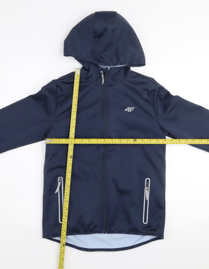 4F Boys Blue Softshell Hooded Jacket Full Zip Water Resistant 12-13 Years