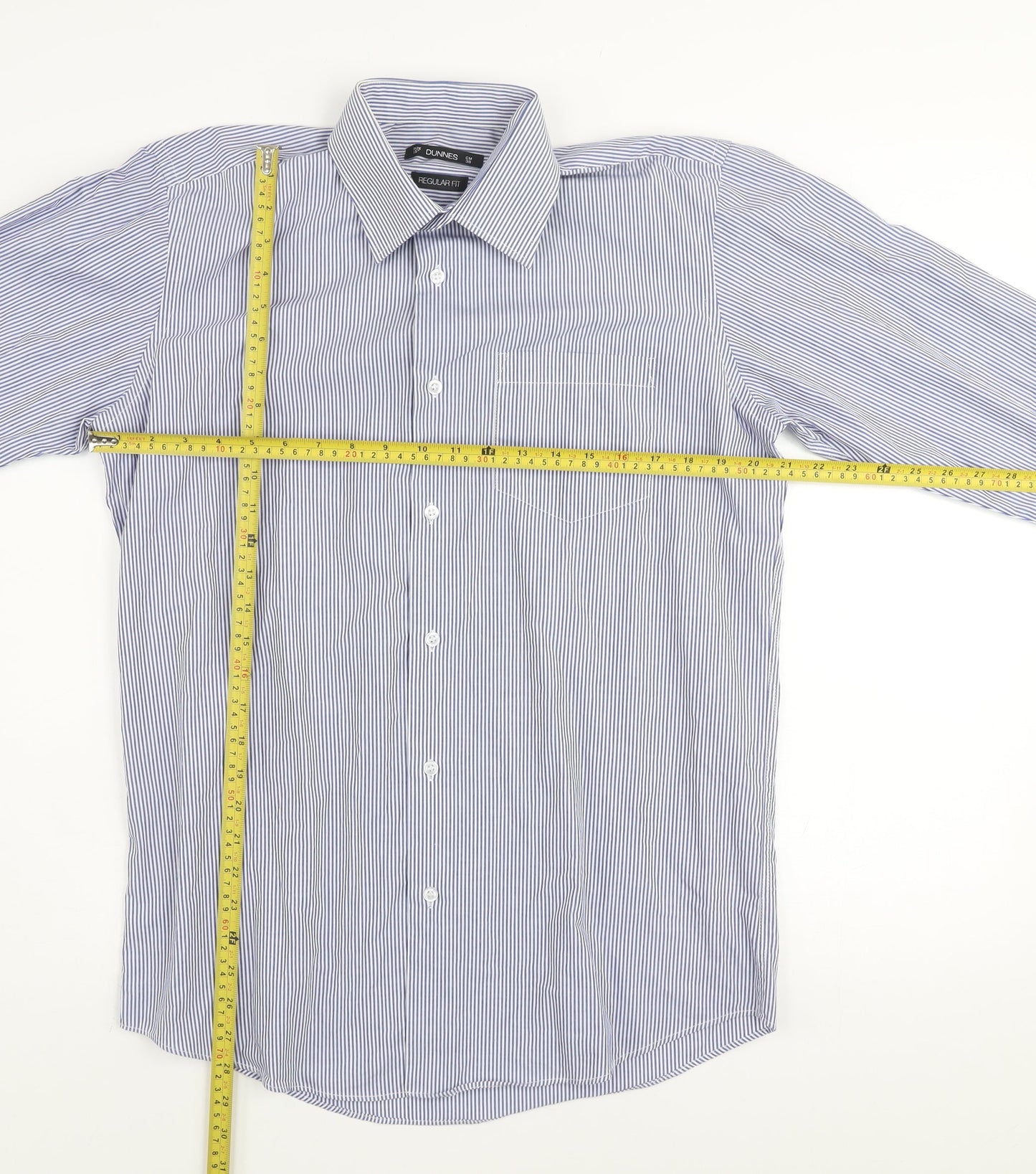 Dunnes Men's Blue Striped Regular Fit Long Sleeve Button-Up Shirt Size 15