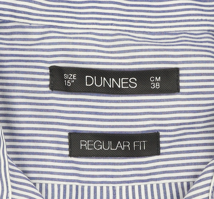 Dunnes Men's Blue Striped Regular Fit Long Sleeve Button-Up Shirt Size 15