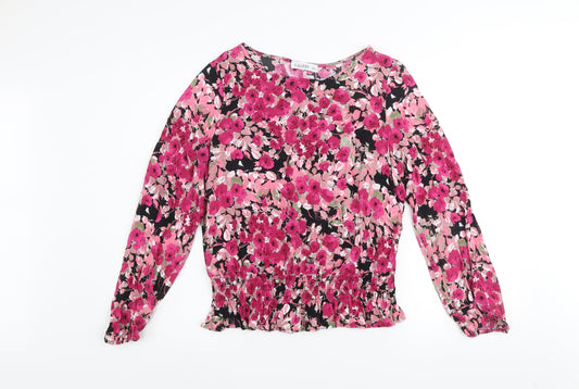 Gallery Women’s Floral Blouse Pink Black Viscose UK 12 Long Sleeve