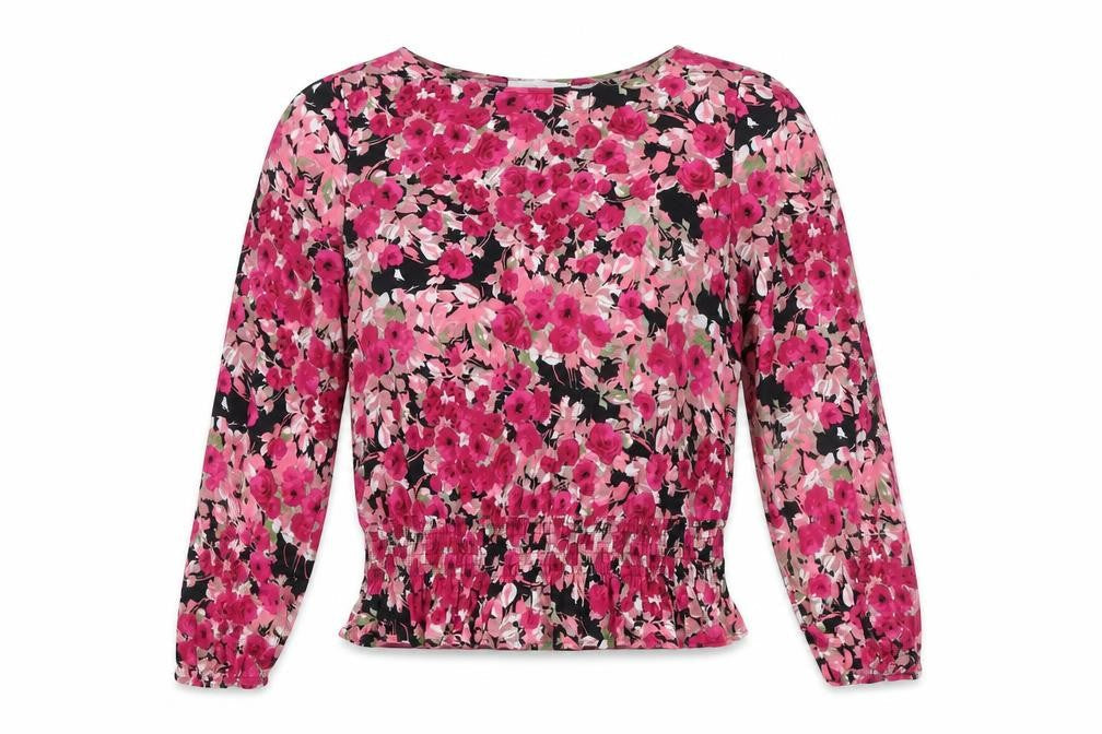 Gallery Women’s Floral Blouse Pink Black Viscose UK 12 Long Sleeve