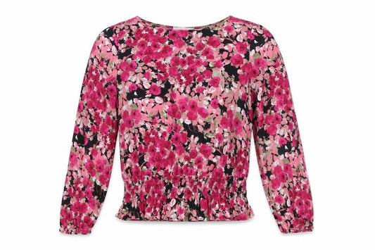 Gallery Women’s Floral Blouse Pink Black Viscose UK 12 Long Sleeve