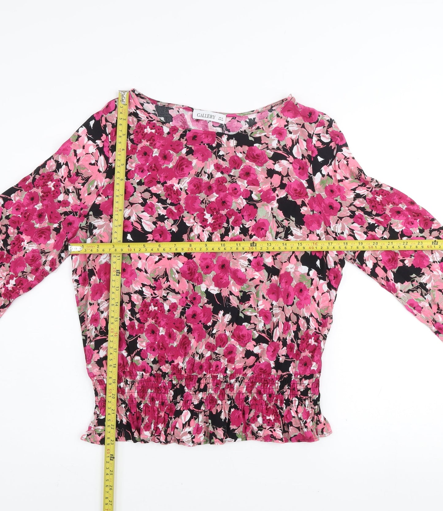 Gallery Women’s Floral Blouse Pink Black Viscose UK 12 Long Sleeve