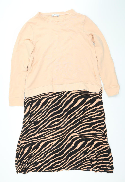 Gallery Women Beige & Black Animal Print Long Sleeve Skater Dress Size M