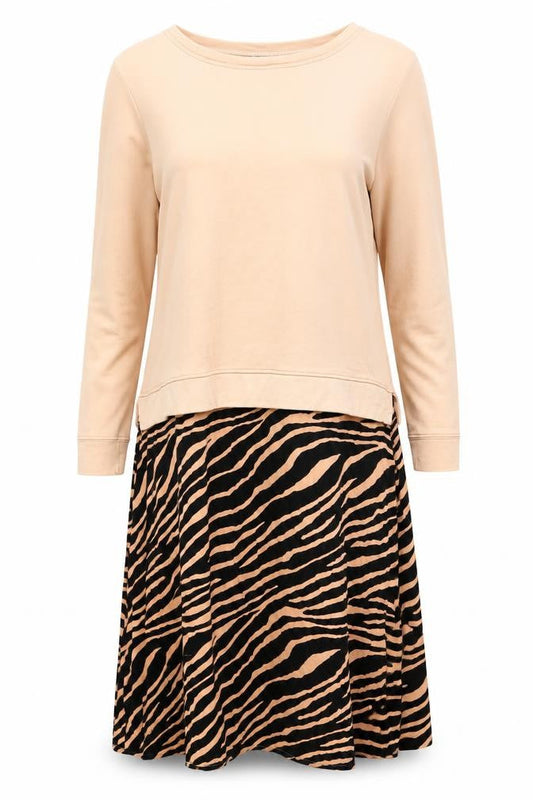 Gallery Women Beige & Black Animal Print Long Sleeve Skater Dress Size M