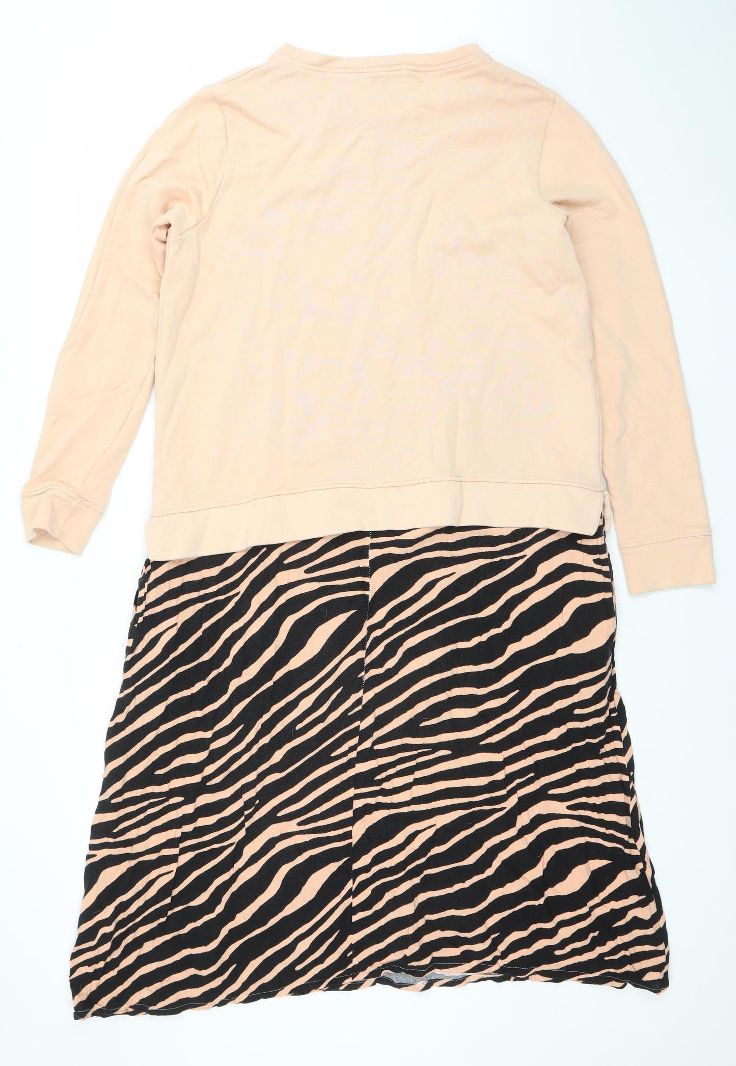 Gallery Women Beige & Black Animal Print Long Sleeve Skater Dress Size M