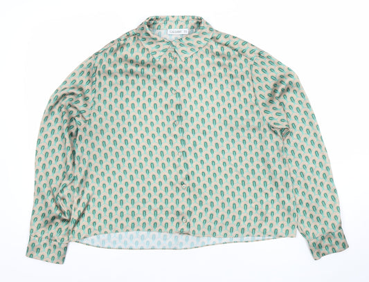 Gallery Women's Green Geometric Long Sleeve Button-Up Shirt UK 10